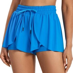 Blue Women's Swim Shorts with Ruffle Overlay